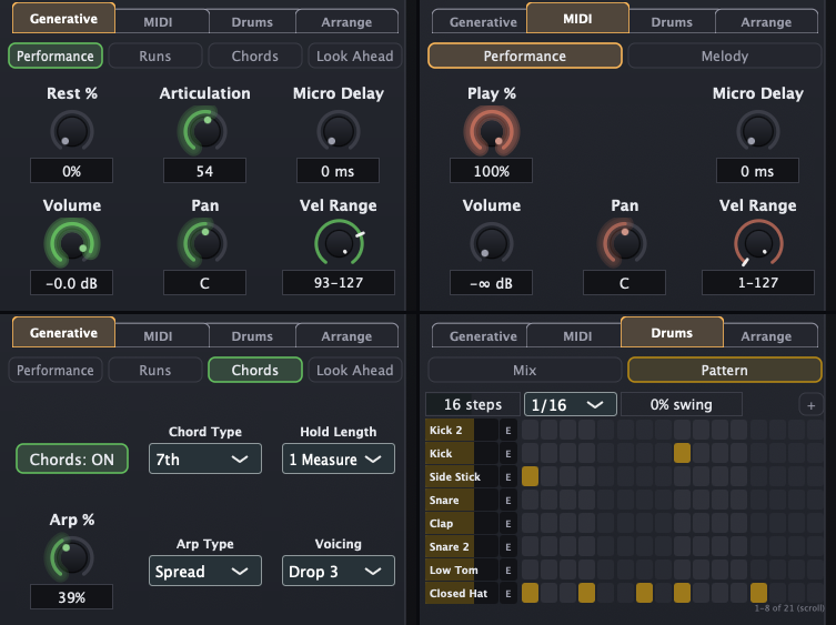 GAGE Sampler's Generative, MIDI and Drums tabs