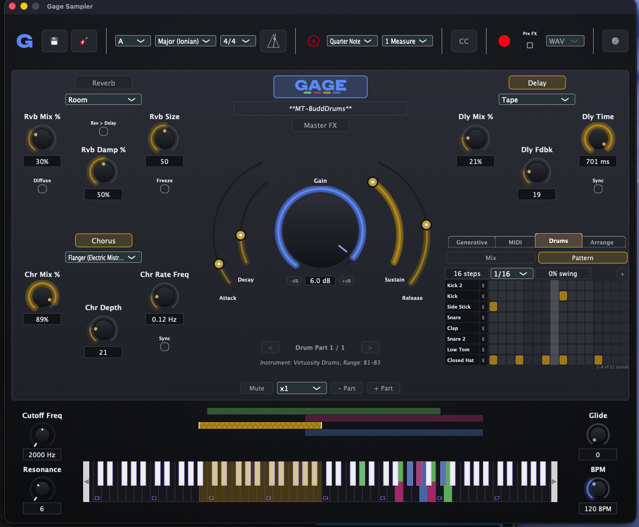 GAGE Sampler, the Drums tab