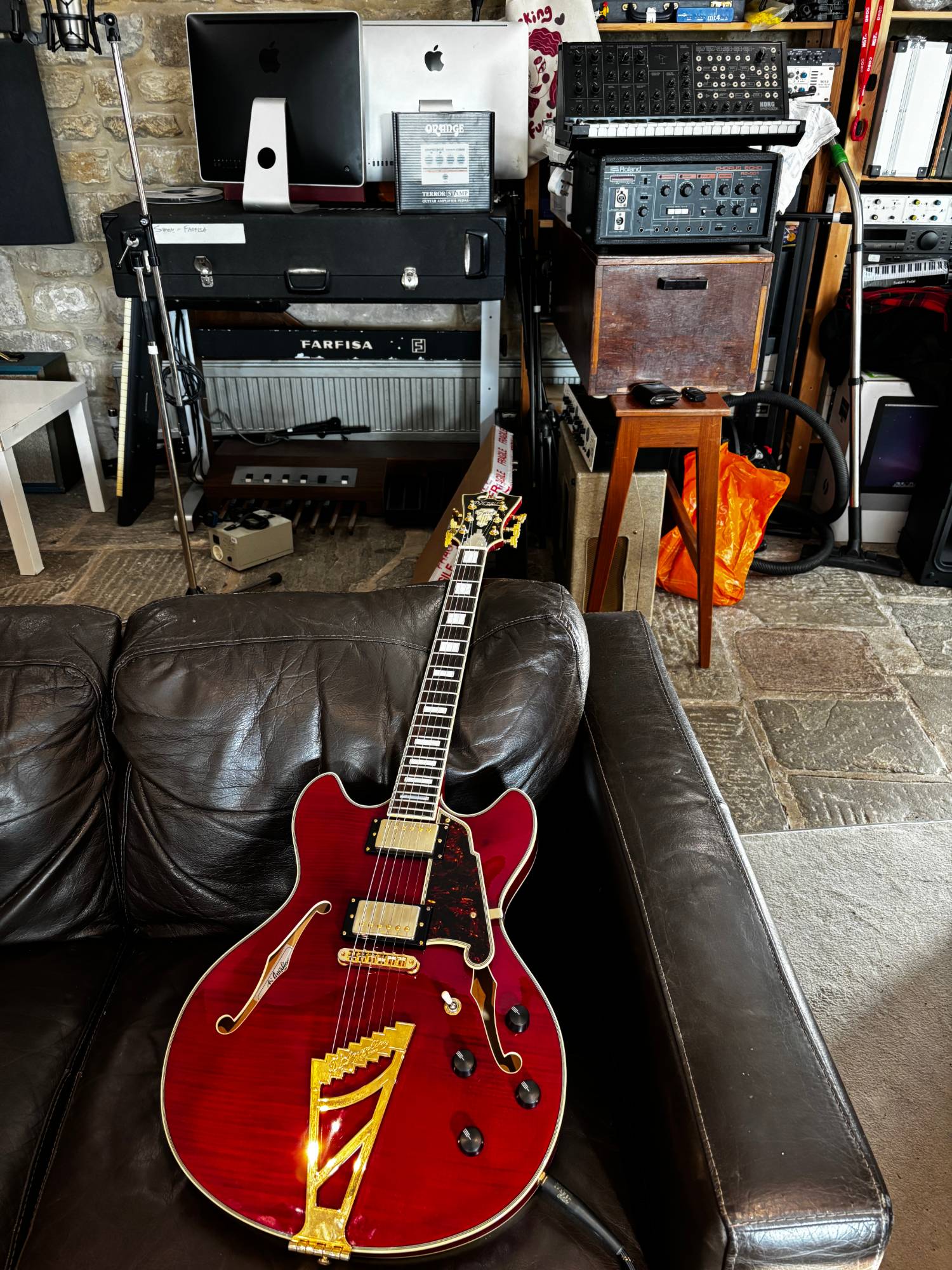 Guitars and gear in the home studio